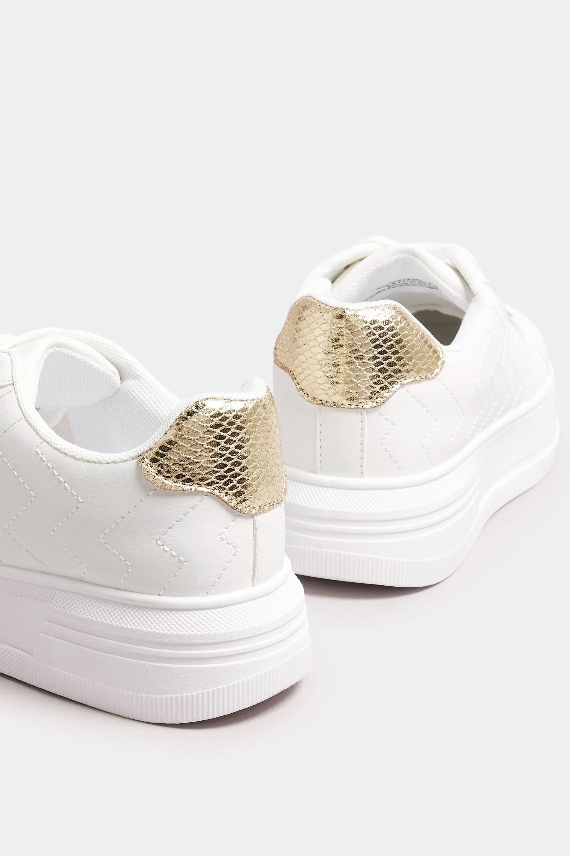 White & Gold Chevron Chunky Trainers In Extra Wide EEE Fit