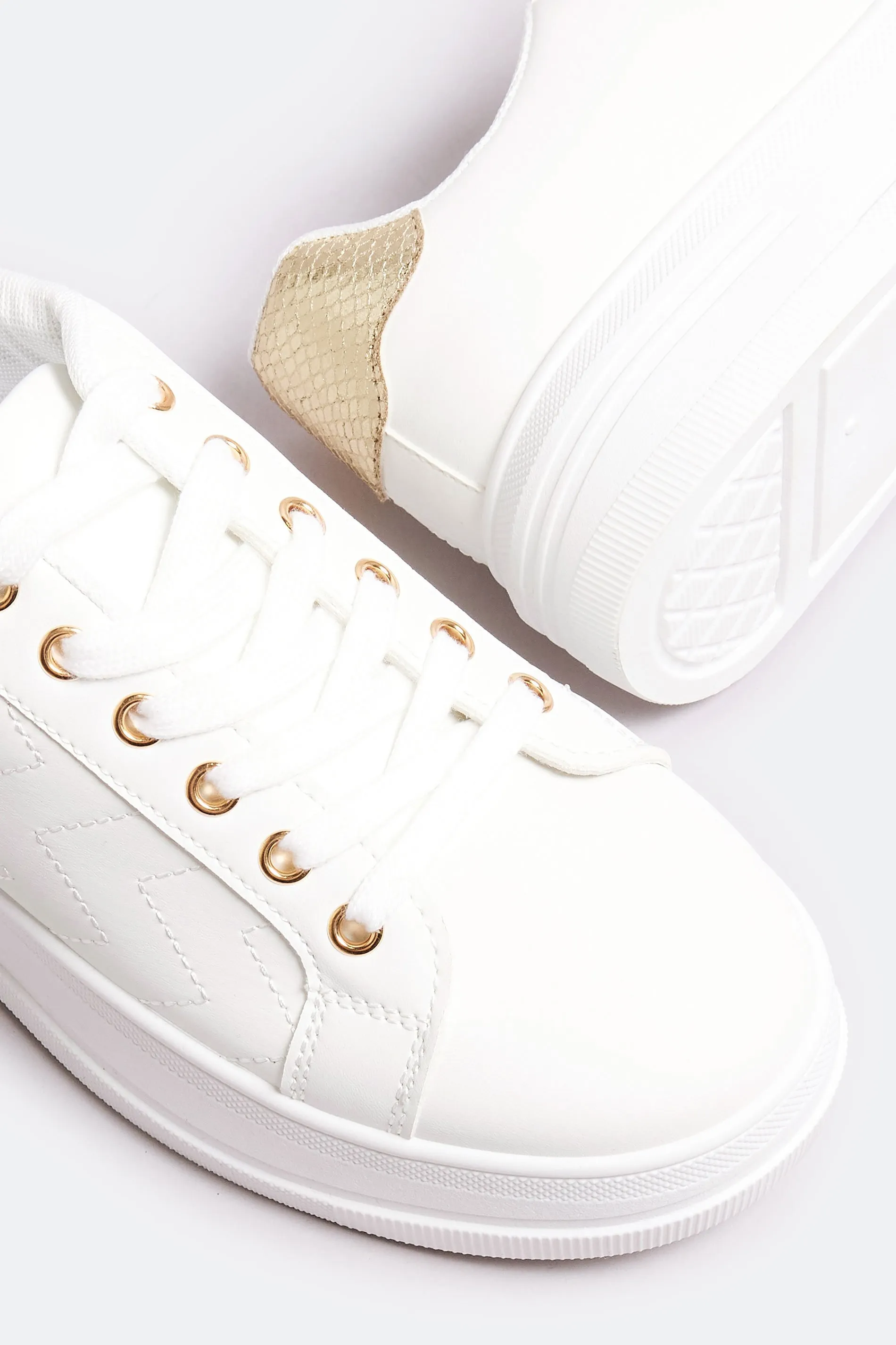 White & Gold Chevron Chunky Trainers In Extra Wide EEE Fit