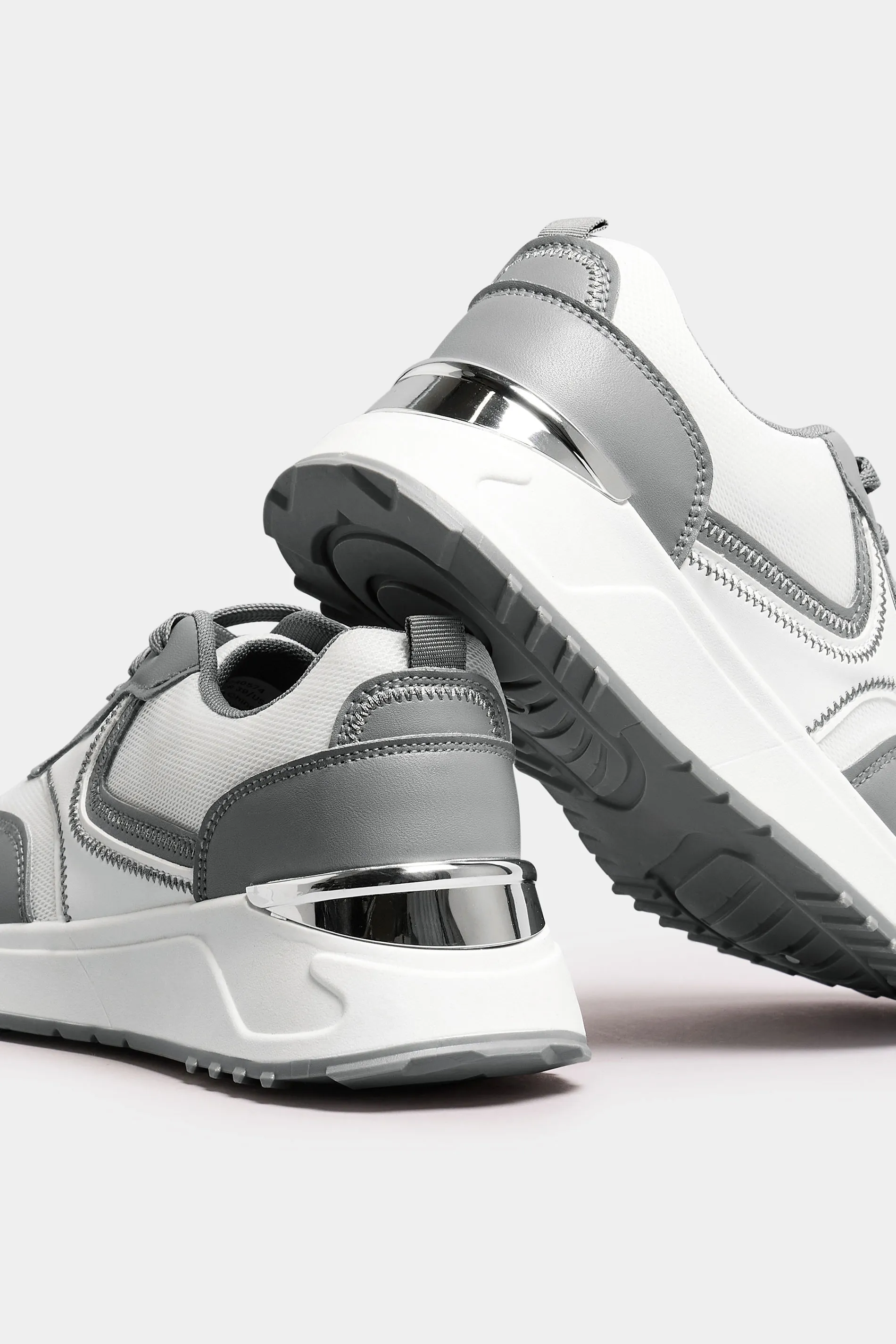 White & Grey Contrast Chunky Trainers In Wide E Fit