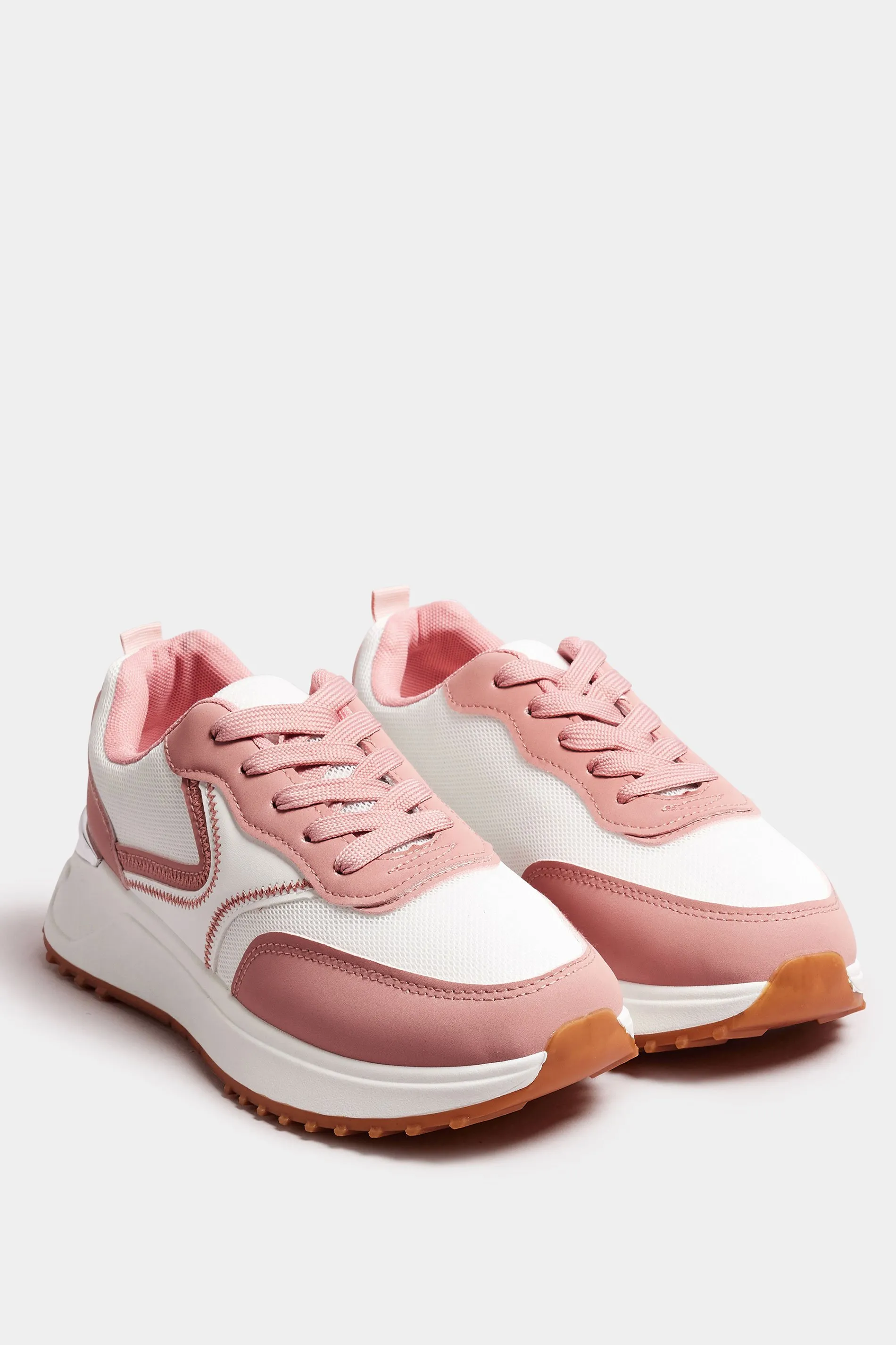 White & Pink Contrast Chunky Trainers In Wide E Fit