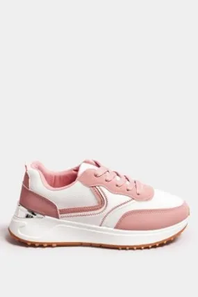 White & Pink Contrast Chunky Trainers In Wide E Fit