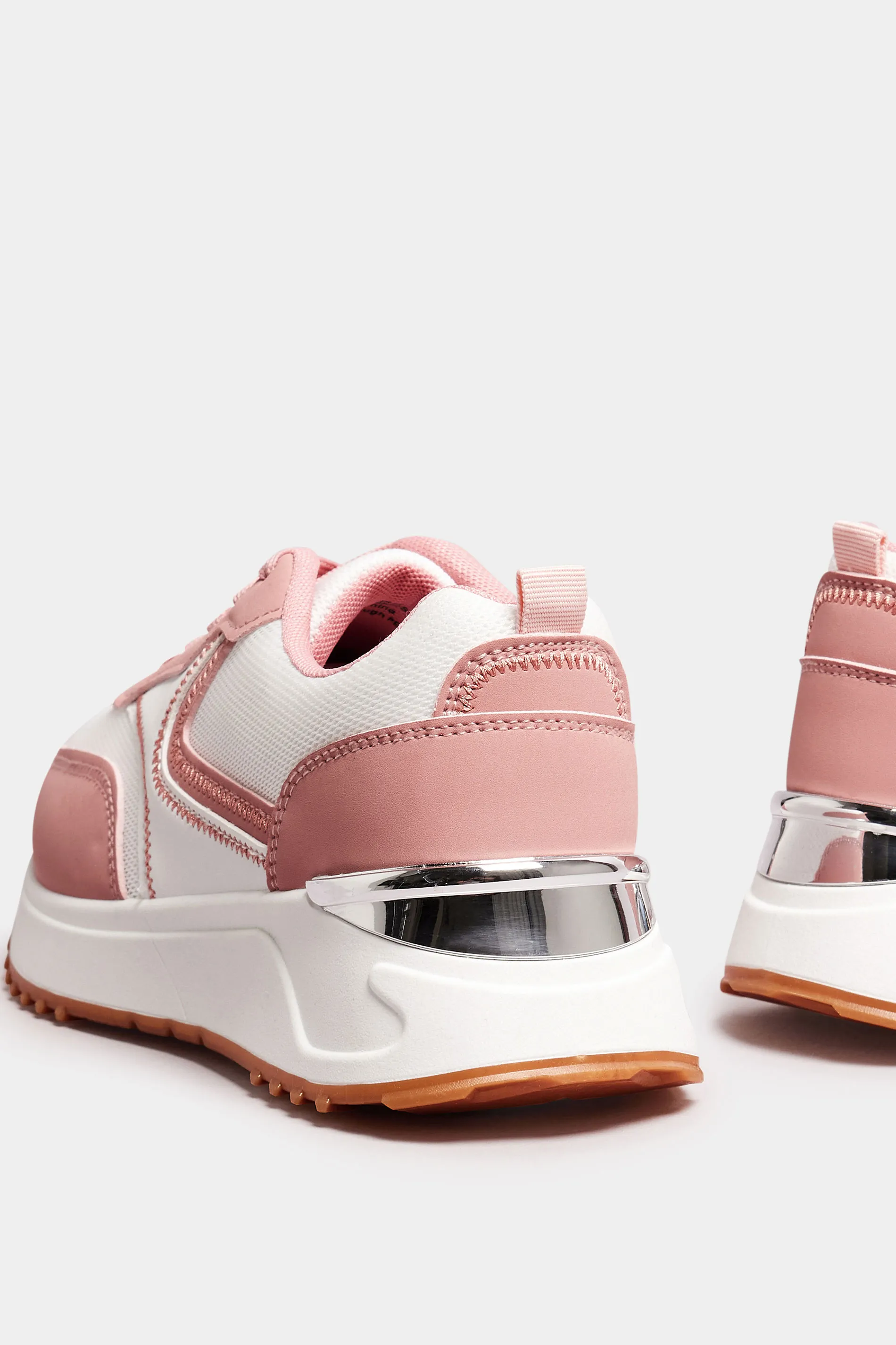 White & Pink Contrast Chunky Trainers In Wide E Fit