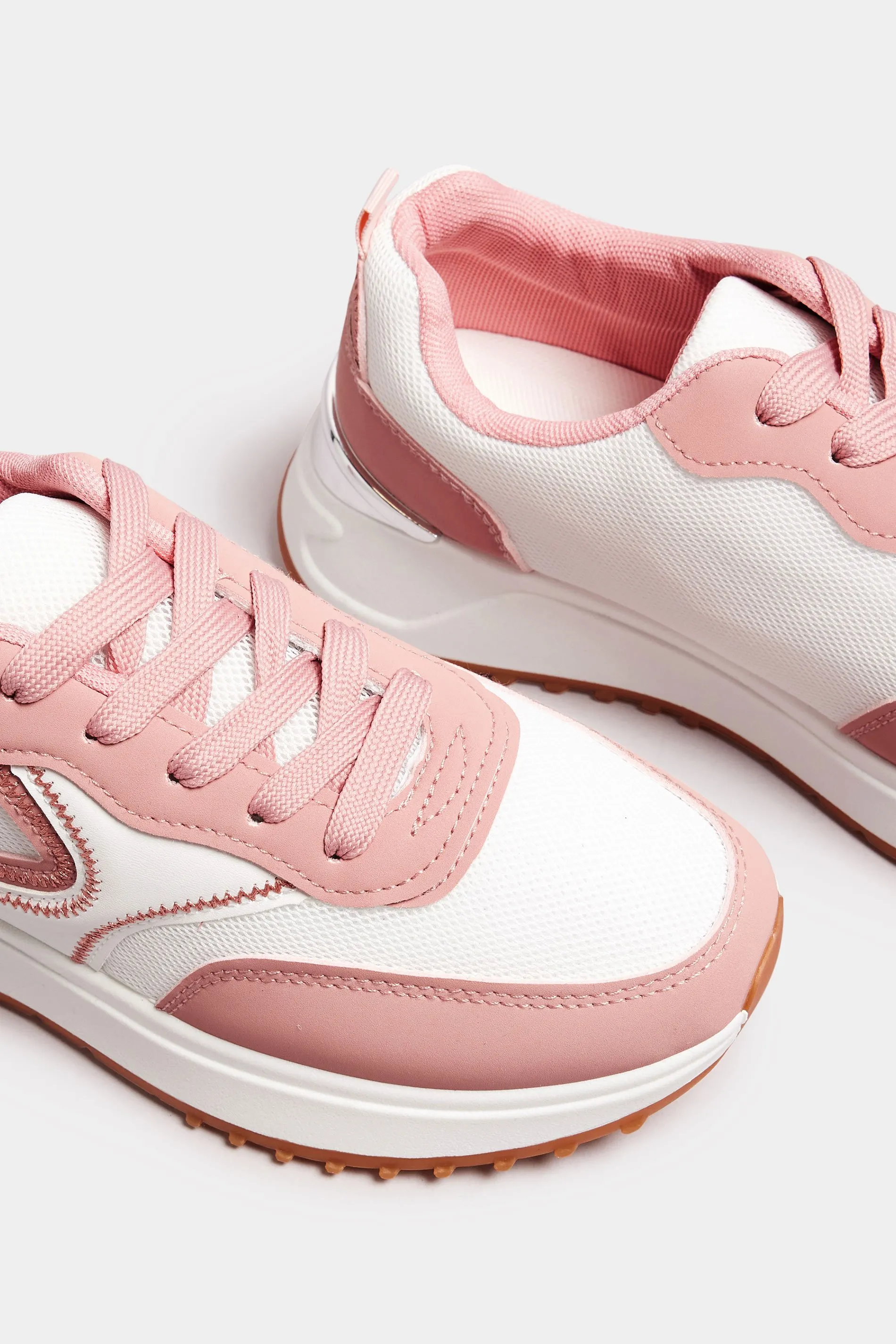 White & Pink Contrast Chunky Trainers In Wide E Fit