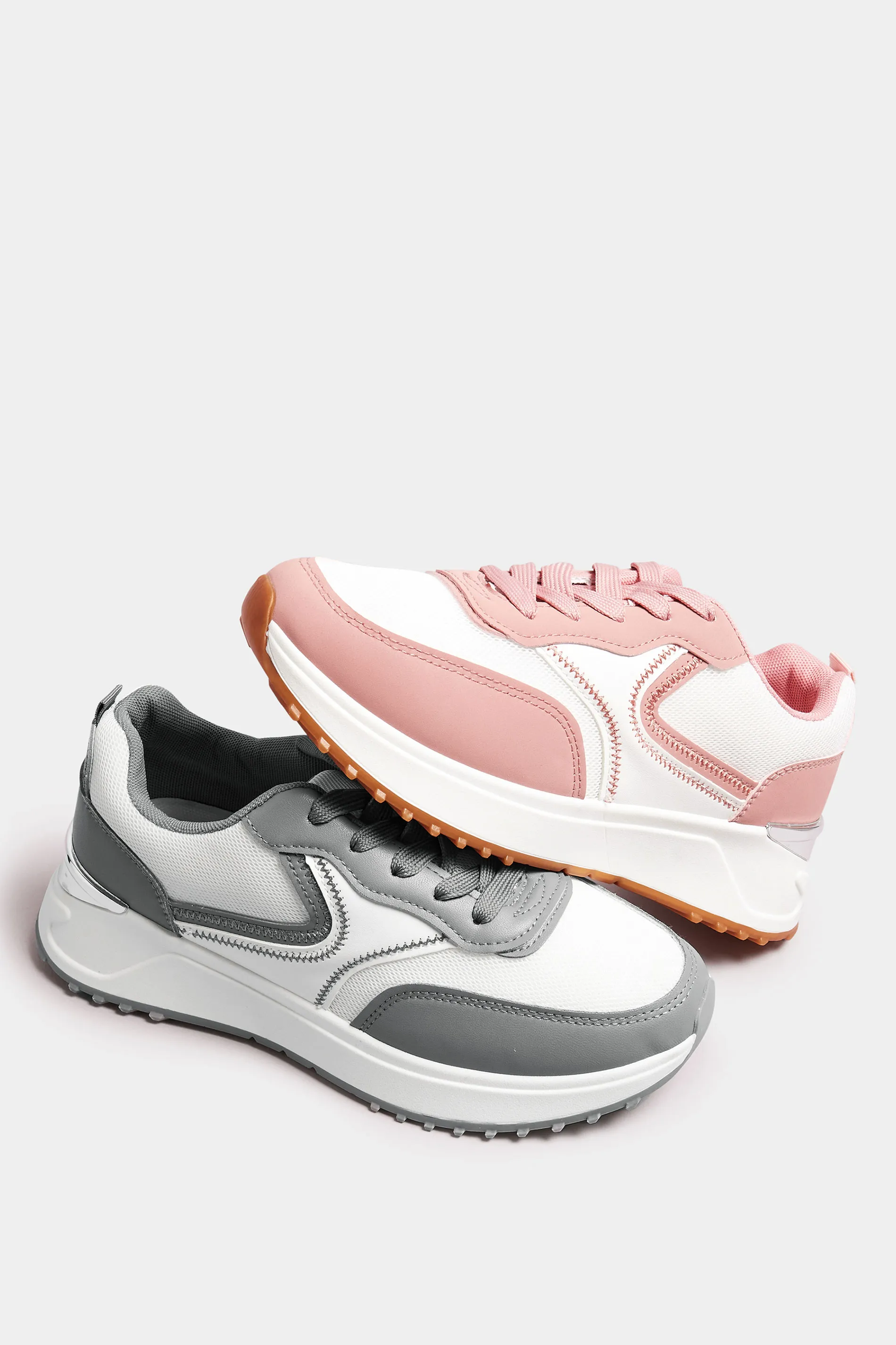 White & Pink Contrast Chunky Trainers In Wide E Fit