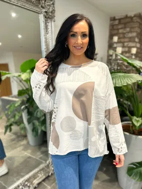 White Circle Multi Print Top Tilly