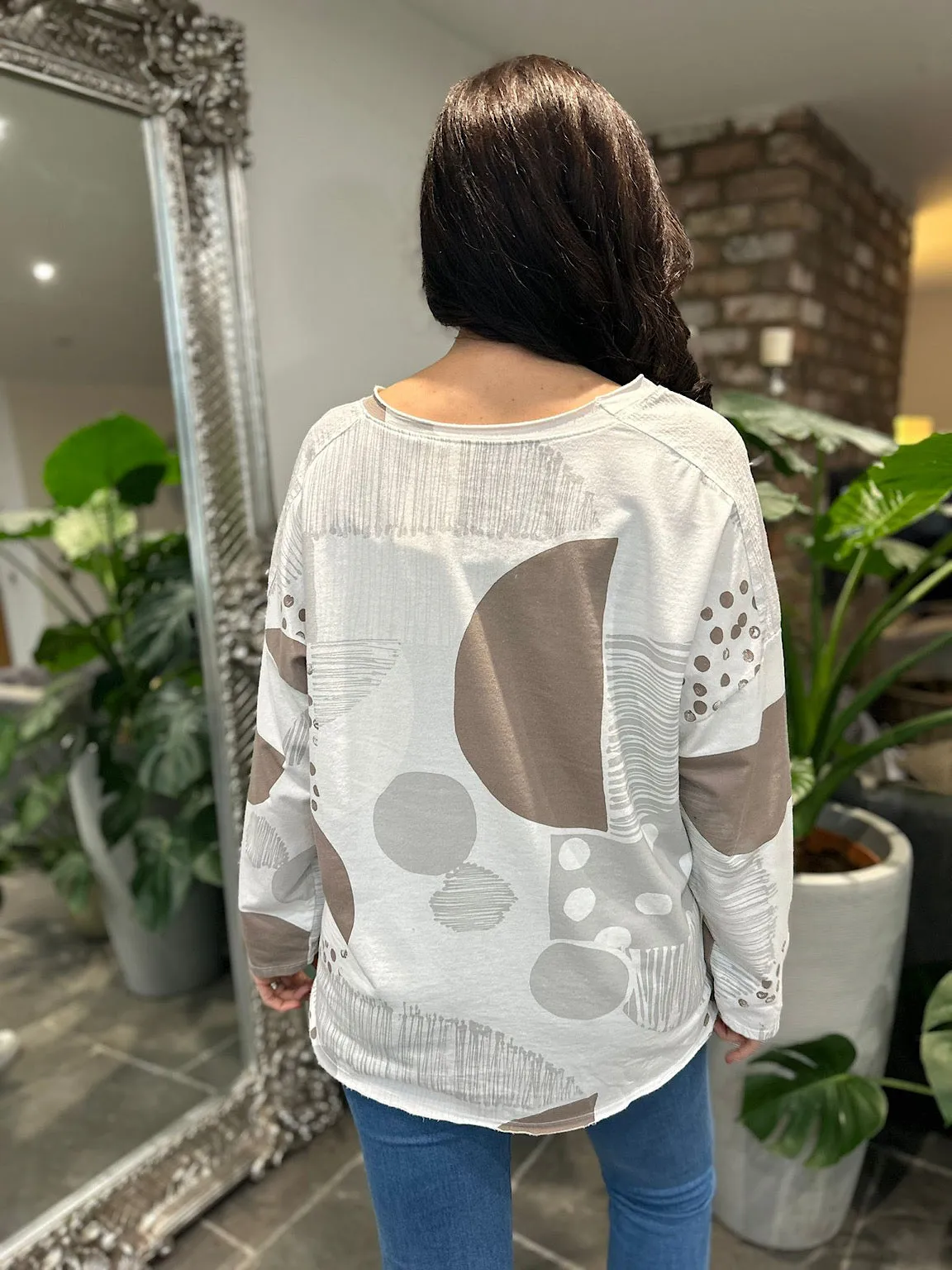 White Circle Multi Print Top Tilly