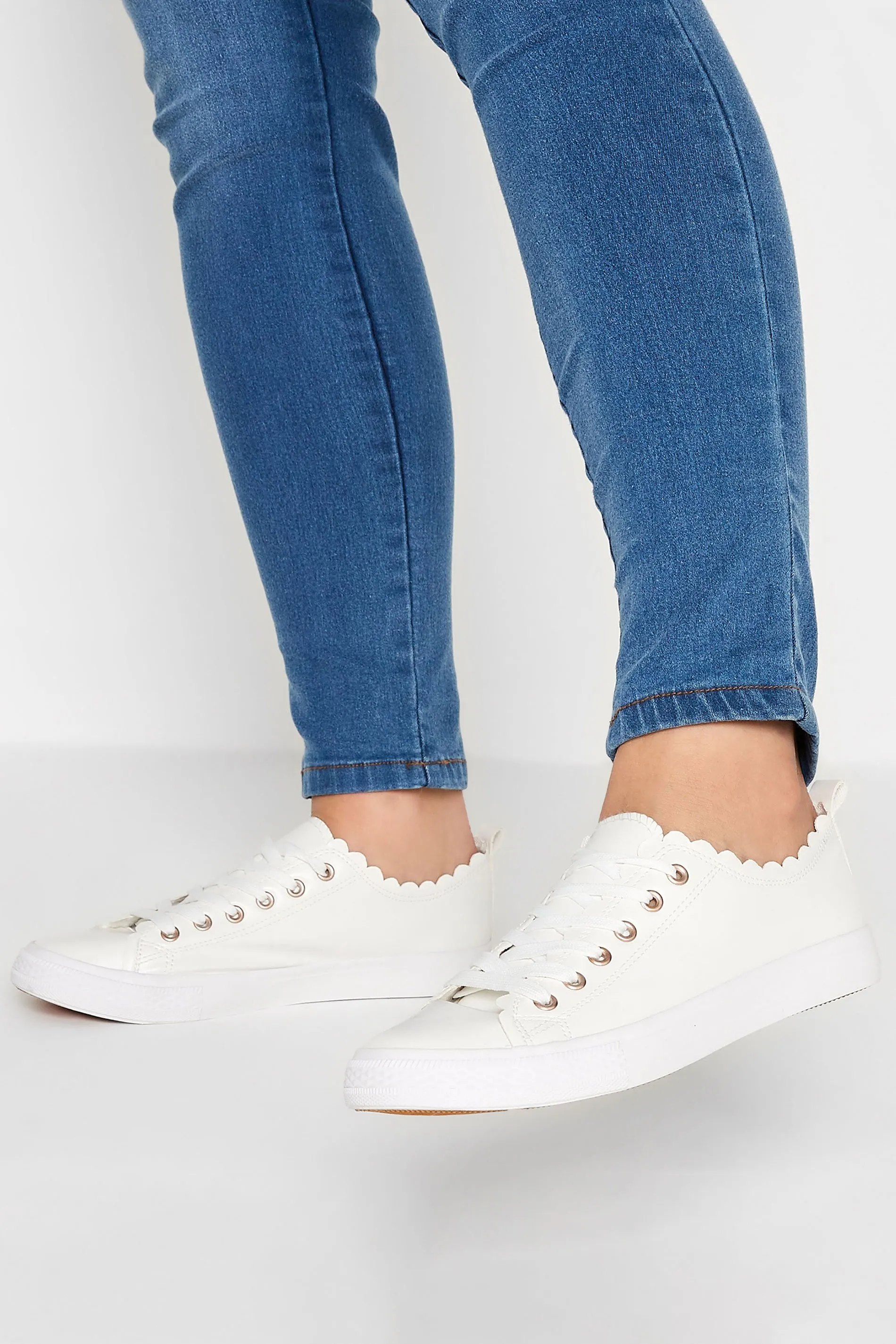 White Scalloped Edge Trainers In Wide E Fit