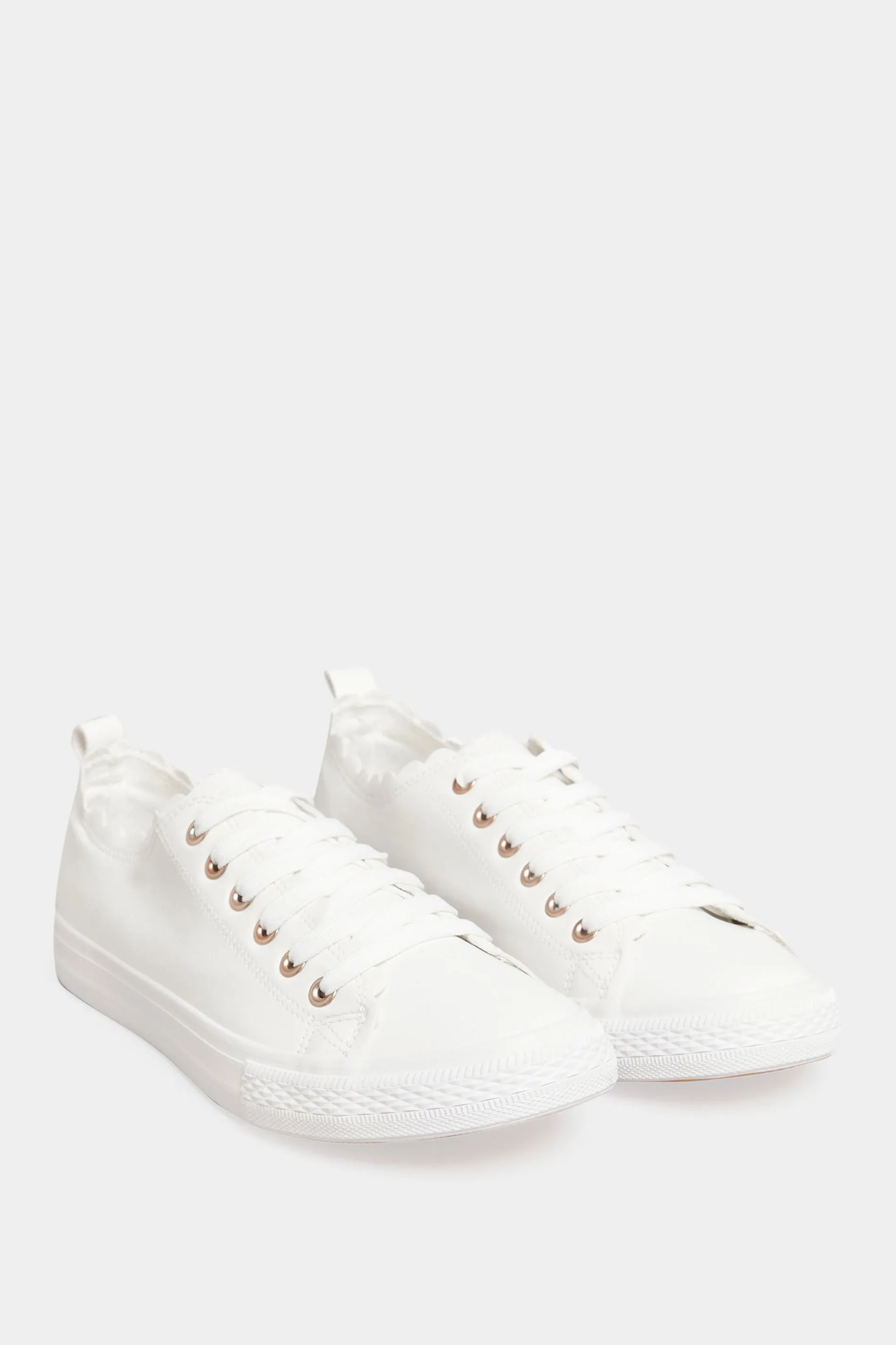 White Scalloped Edge Trainers In Wide E Fit