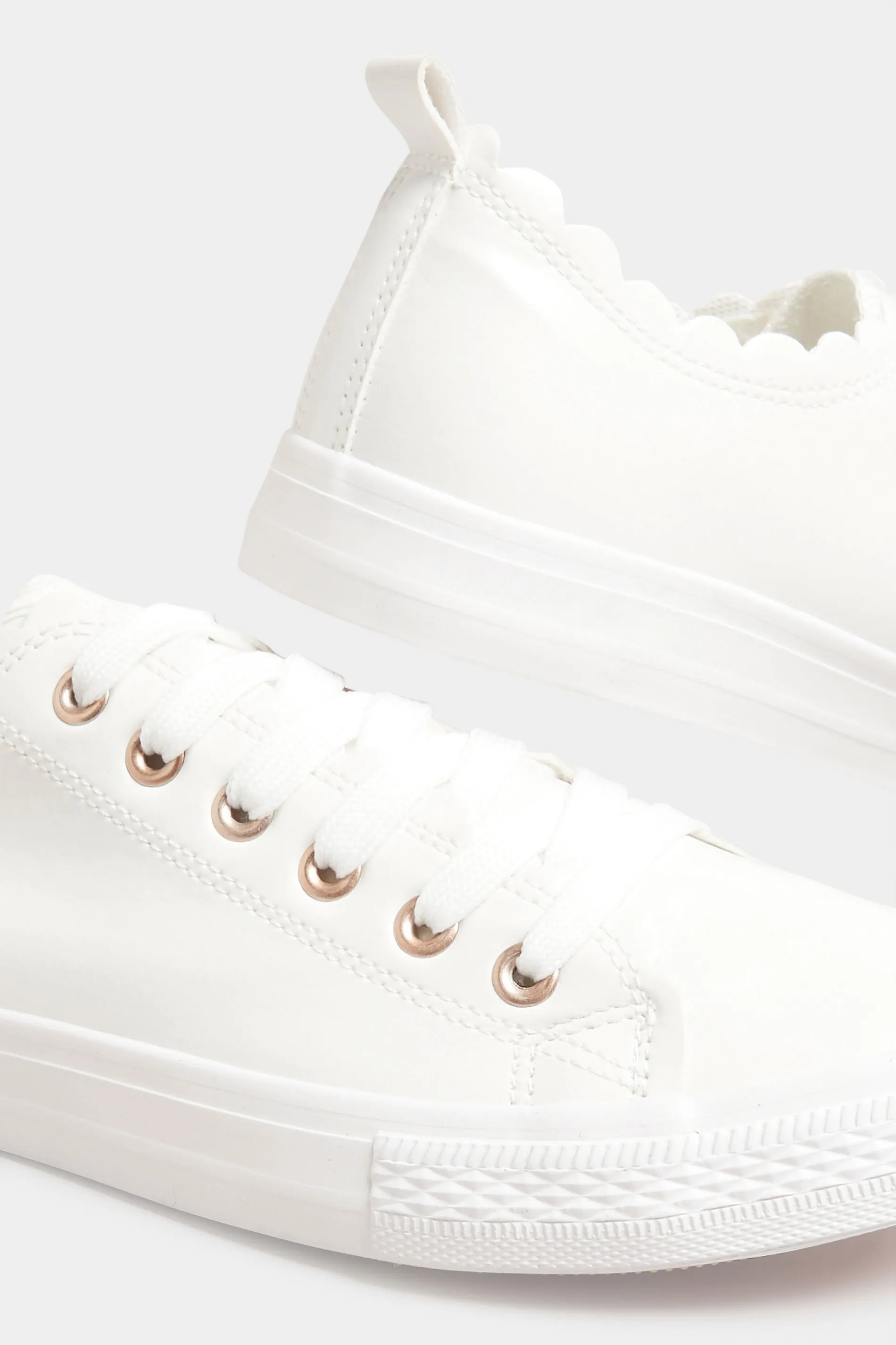 White Scalloped Edge Trainers In Wide E Fit