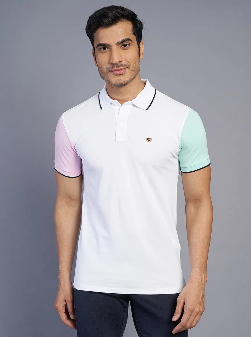 White Solid Slim Fit Polo T-Shirt | JadeBlue