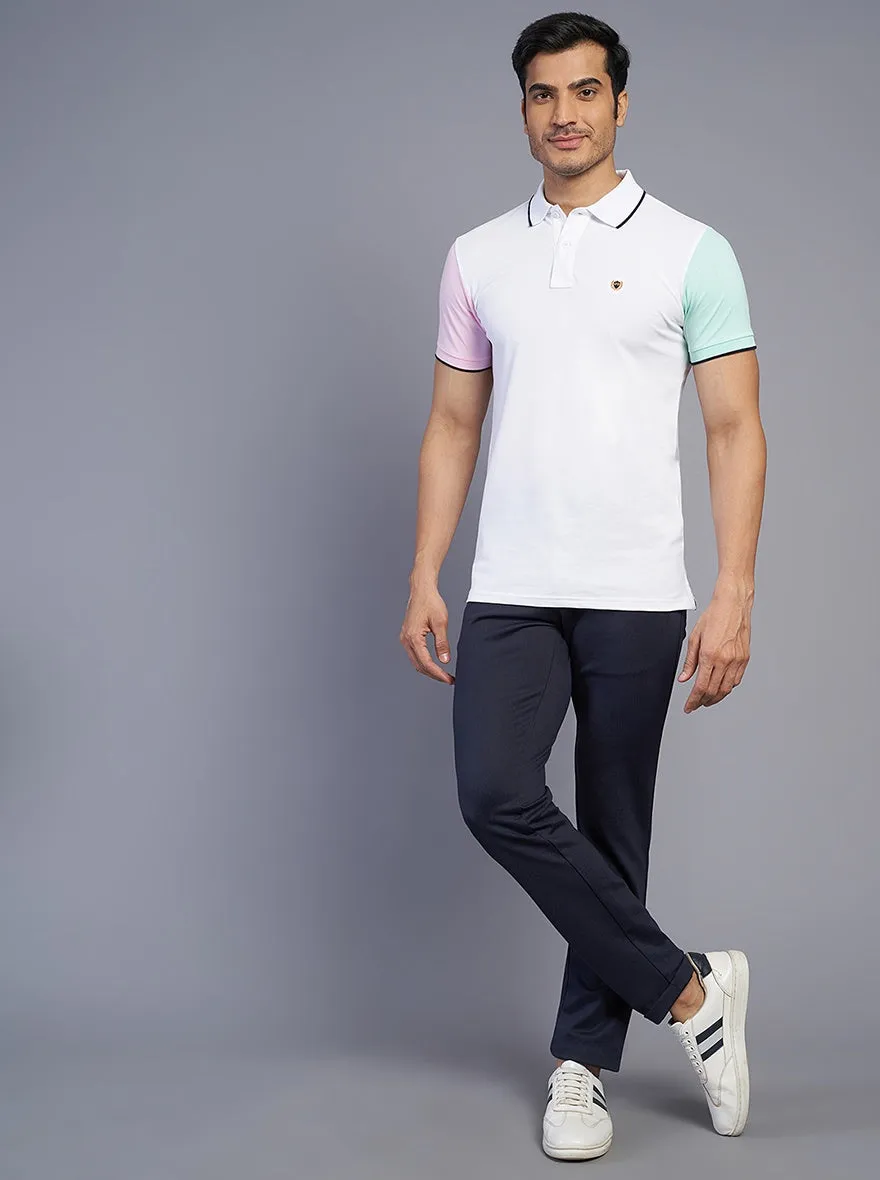 White Solid Slim Fit Polo T-Shirt | JadeBlue