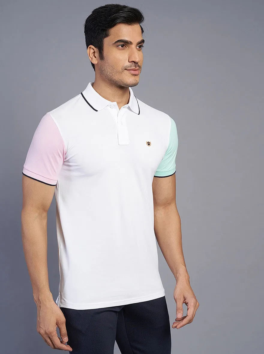 White Solid Slim Fit Polo T-Shirt | JadeBlue