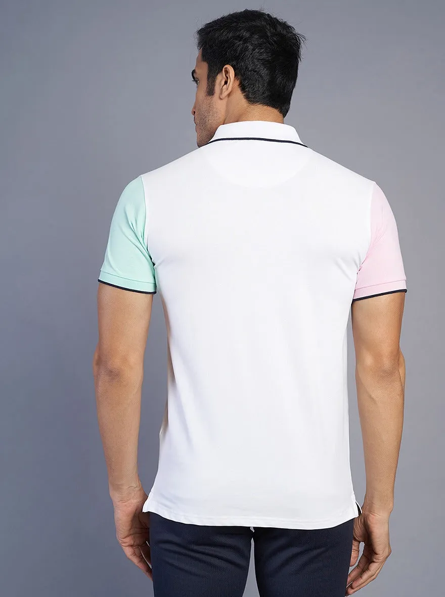 White Solid Slim Fit Polo T-Shirt | JadeBlue