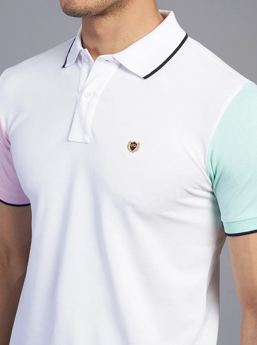 White Solid Slim Fit Polo T-Shirt | JadeBlue